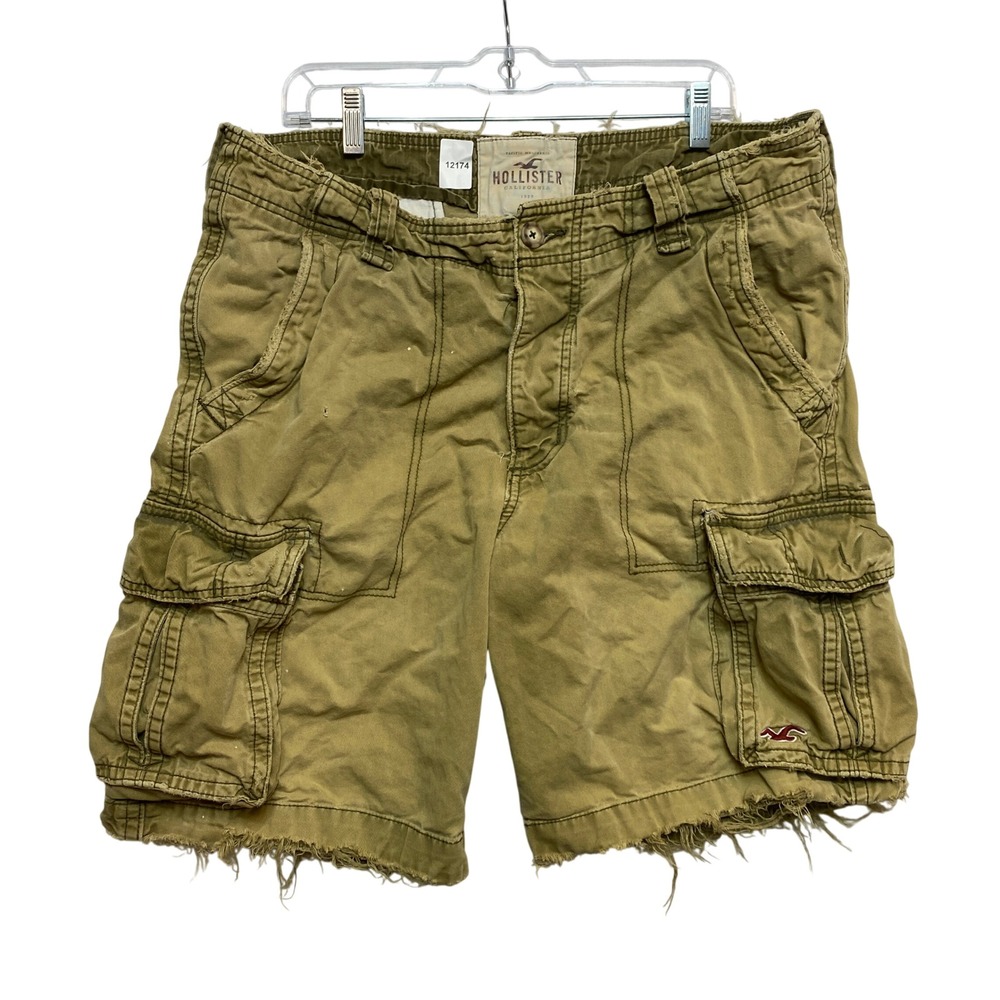 Hollister Cargo Shorts Mens 33 Green Pacific Merchants Distressed Frayed Hem